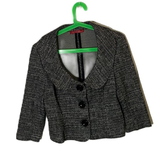Gray cropped 3/4 sleeve peter pan collar blazer size 12 - Picture 1 of 8